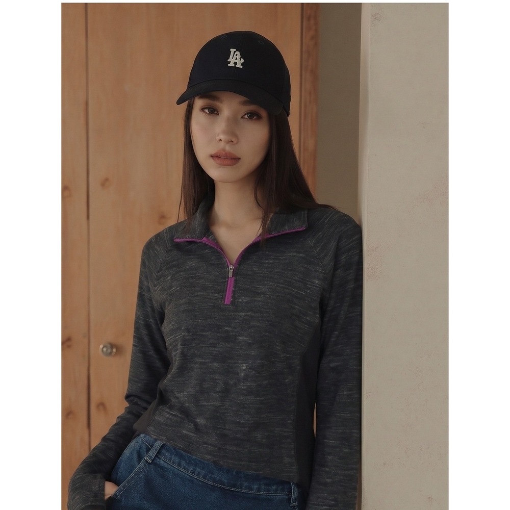Columbia Fleece Pullover Womens Large Gray Black 1/4 Zip Space Dye Excellent